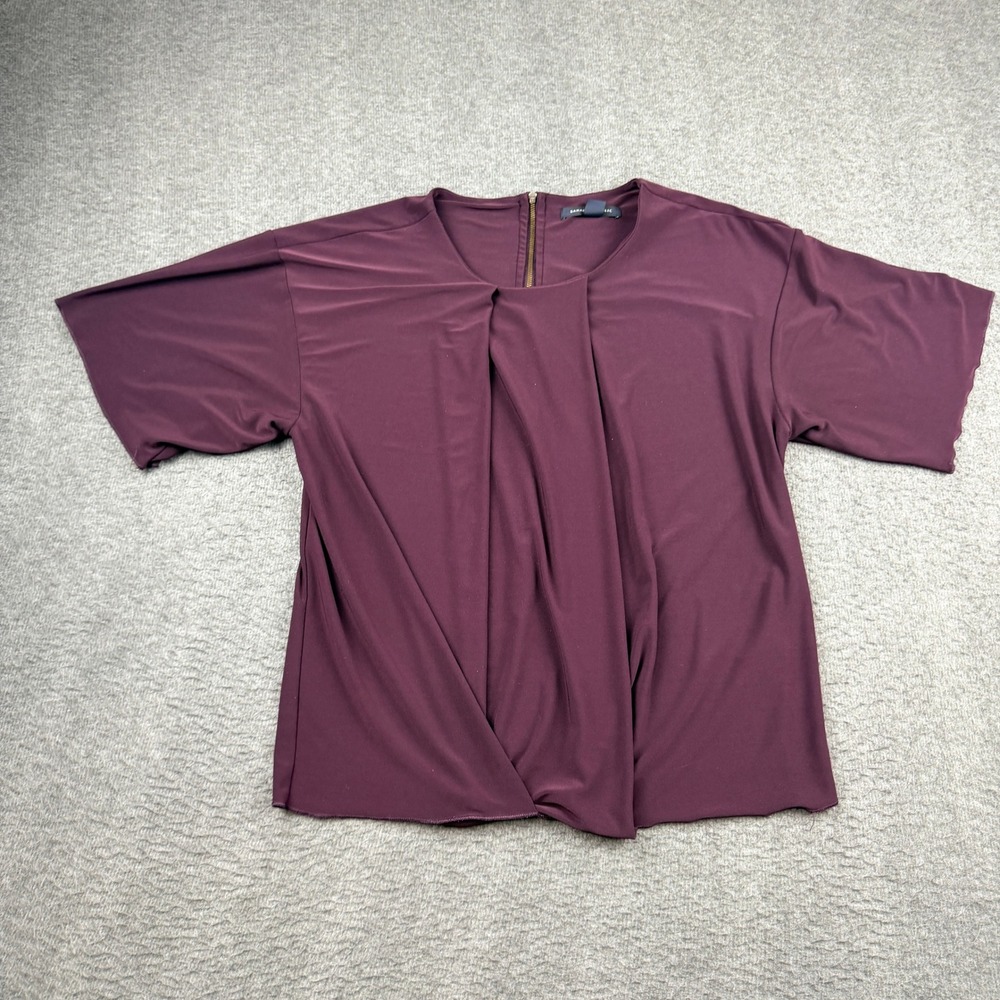 Banana Republic Plum Purple Drape Front Blouse XS Short Sleeve Zip Back Top‎